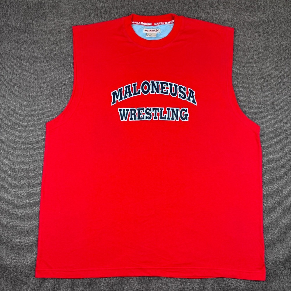 Vintage MaloneSport Muscle T-Shirt Mens 3XL Red Tank Top Wrestling Deadstock